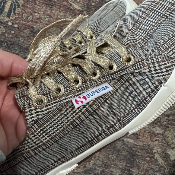 Superga 2750 British Plaid Sneaker Metallic Gold Laces 8.5 - Picture 4 of 9
